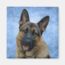 German Shepherd on Blue Refrigerator Magnets
