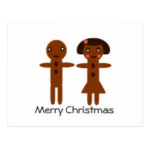 Gingerbread Man and Girl  Merry Christmas Postcard
