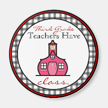 Gingham Third Grade Teacher Magnet