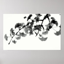 Gingko Biloba Foliage in Black and White Print