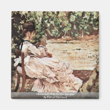 Giovanni'S Wife In The Garden By Fattori Giovanni Fridge Magnets