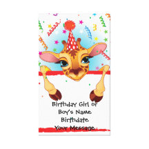 Giraffe Birthday Memento Stretched Canvas Print