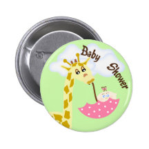 Giraffe Carrying Umbrella Baby Shower Invitation Pinback Button