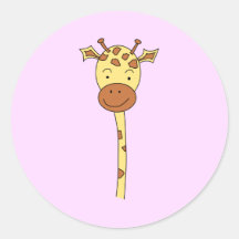 Giraffe Facing Forwards. Cartoon. Round Stickers