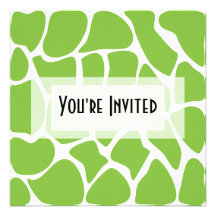 Giraffe Print Pattern. Safari Green. Personalized Invites