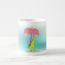 giraffe with a pink umbrella mug