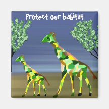 Giraffes Protect our habitat Refrigerator Magnets