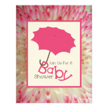 Girl Baby Shower - Pink Umbrella & Flower Petals Personalised Invitations