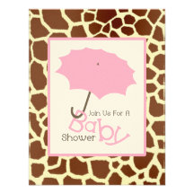 Girl Baby Shower - Pink Umbrella & Giraffe Print Personalized Invite