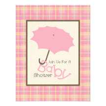 Girl Baby Shower - Pink Umbrella & Plaid Personalized Invites