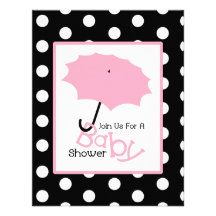 Girl Baby Shower - Pink Umbrella & Polka Dots Announcements