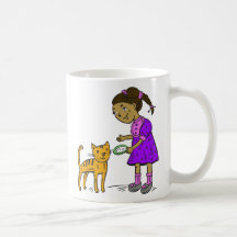 Girl Feeds Cat Mug