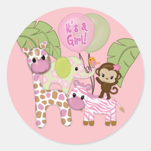 Girl Jungle Safari Baby Shower Round Sticker