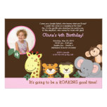 Girl Jungle Zoo Party Animal Photo Birthday Invite