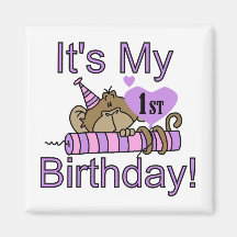 Girl Monkey 1st Birthday Tshirts and Gifts Refrigerator Magnets