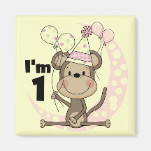 Girl Monkey in Party Hat 1st Birthday Refrigerator Magnets