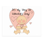Girl Pink Hearts 1st Valentines Tshirts Post Card