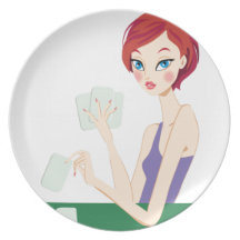 Girl playing Texas Holdem Party Plate
