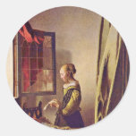 Girl Reading A Letter At An Open Window,  By Verme Round Sticker