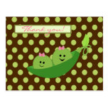 Girl Twins Peas in a Pod Baby Shower Thank You Postcard