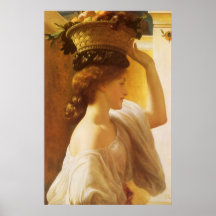 Girl w Basket of Fruit, Leighton Vintage Victorian Print