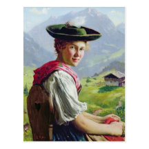 Girl with a Hat in Mountain Landscape Postcard