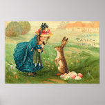 Girl With Doll and Rabbit Poster
