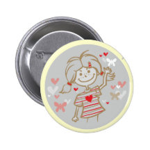 girl with hearts Button