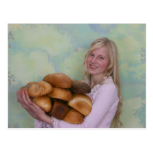 Girl with loafs of bread post card