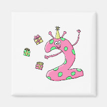 Girls 2nd Birthday Cartoon in Pink. Refrigerator Magnets