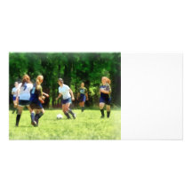 Girls Playing Soccer Personalized Photo Card