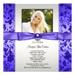 Girls Purple Damask Photo Graduation Invites