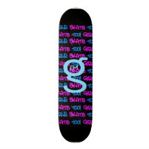 Girls Skate Too! - Black Skateboard -(blue & pink)