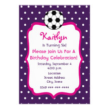 Girls Soccer Birthday Invite- Purple With Pink