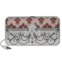 girly bon bon pink and brown damask pattern travel speaker