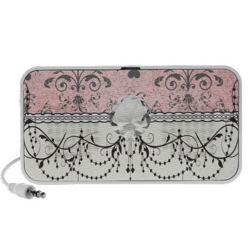 girly chic grey heart swirl damask on grunge pink iPod speakers