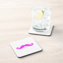 Girly Fuchsia Pink Mustache Beverage Coaster