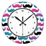 Girly mustaches pattern (Pink Purple Blue & Black) Wall Clocks
