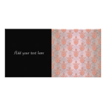 Girly Peach Damask Customized Photo Card