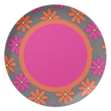 Girly Pink and Orange Flowers Plates