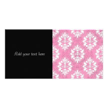 Girly Pink and White Damask Photo Greeting Card