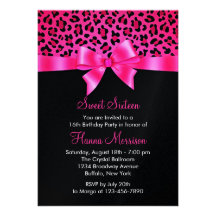 Girly Pink Black Leopard Print Elegant Sweet 16 Invite
