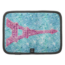 Girly Pink Eiffel Tower, teal blue glitter photo Organizer