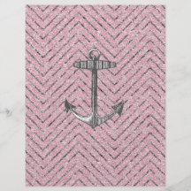 Girly Pink Silver Glitter Chevron Pattern Anchor Flyer Design