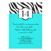 Girly Teenager Zebra Birthday Invitation
