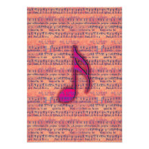 Girly Trendy Musical Note on Sheet Music Invites