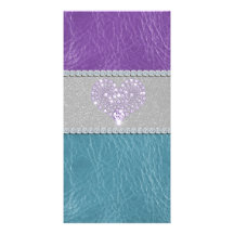 Girly trendy turquoise and purple leather diamond picture card