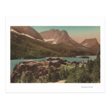 Glacier, MT - View of Chalets & Lake St. Marys Postcard
