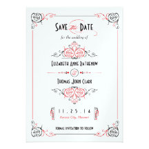 Glam Art Deco Red & Black Save the Date Personalized Invitation