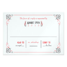 Glam Art Deco Red Metallic RSVP Cards